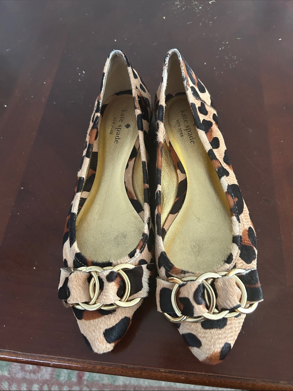 kate spade Leopard-Print Pointed Flats with Gold Ring Trim
